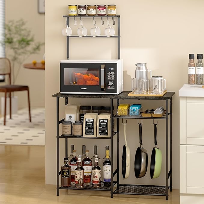Baker's Rack for Kitchen with Storage, Microwave Stand with Adjustable Shelves by 3IngSeagulls