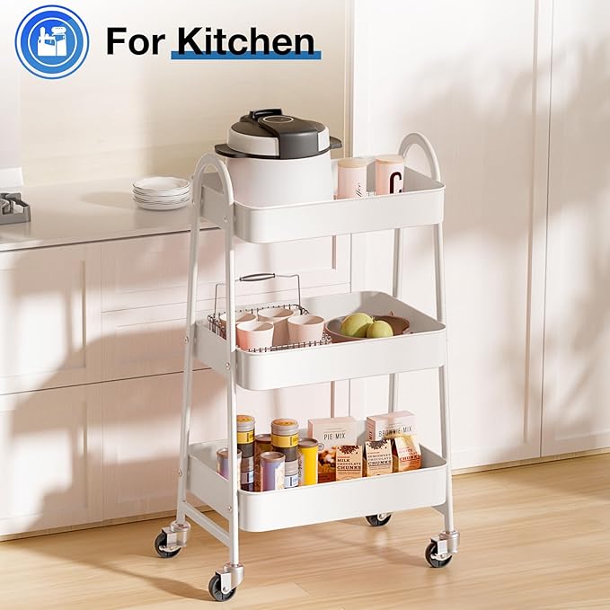 OLIXIS 3 Tier Utility Rolling Cart, Metal Mobile Storage Shelf - Image 6