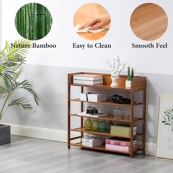 Bamboo Shoe Rack Organizer, 5 Tier Shoe Shelf Storage Organizer, - Image 6