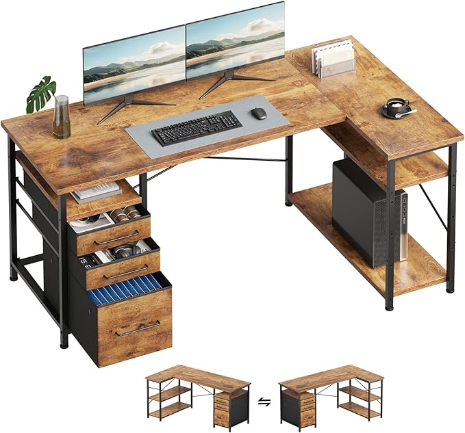 55" Computer Desk with Drawers, Desks by Maihail