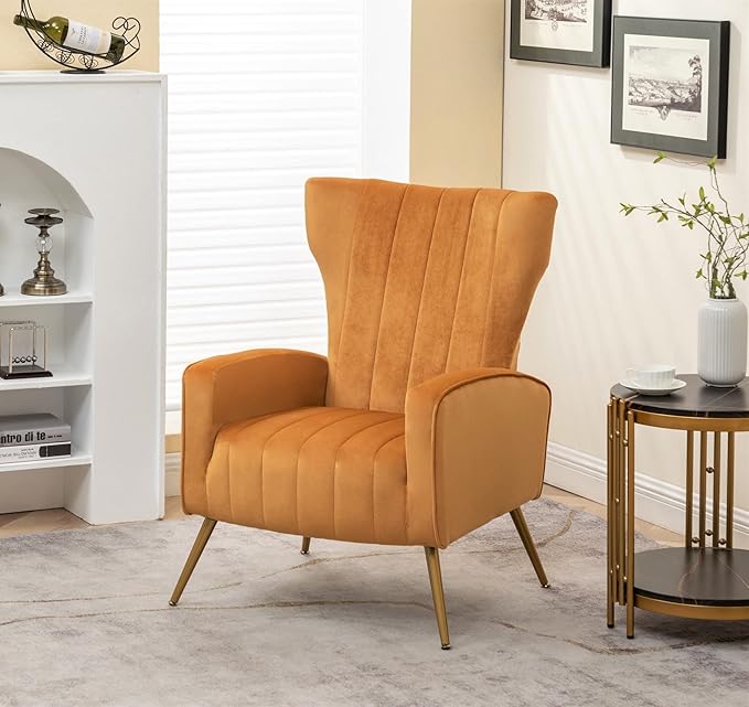 Container Furniture Direct Modern Velvet Accent Chair, Channel Tufted Bedroom - Image 2