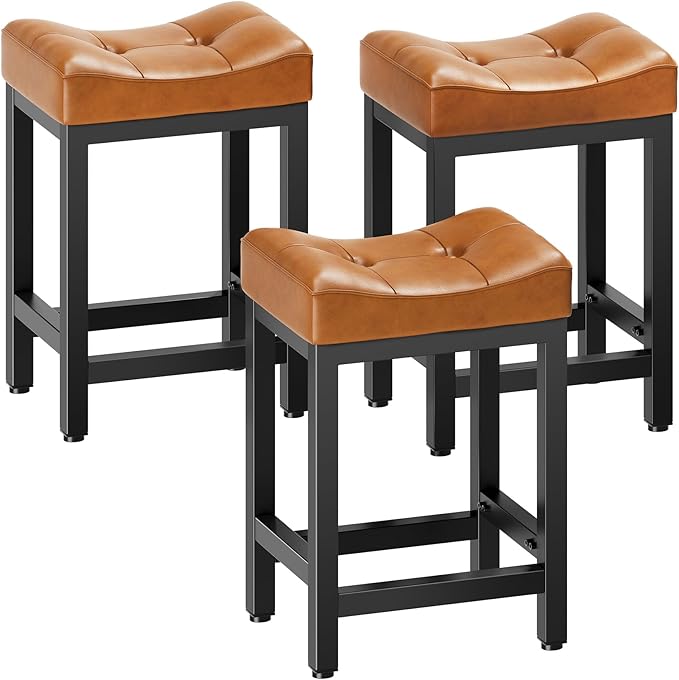Dripex Backless Saddle Bar Stools Set of 3, Modern Faux Leather 24'' Counter by Dripex
