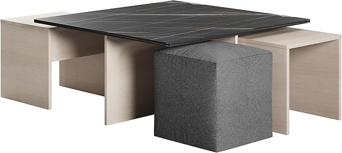 Manhattan Comfort Haley Mid Century Modern Coffee Table & Ottoman Set - Image 5