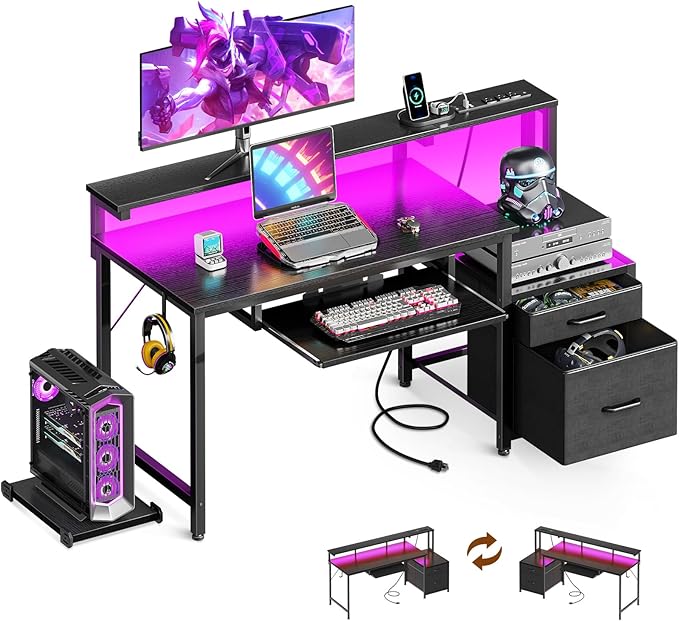 AODK Computer Desk with Drawers and Keyboard Tray, Reversible Study Work Desk by AODK