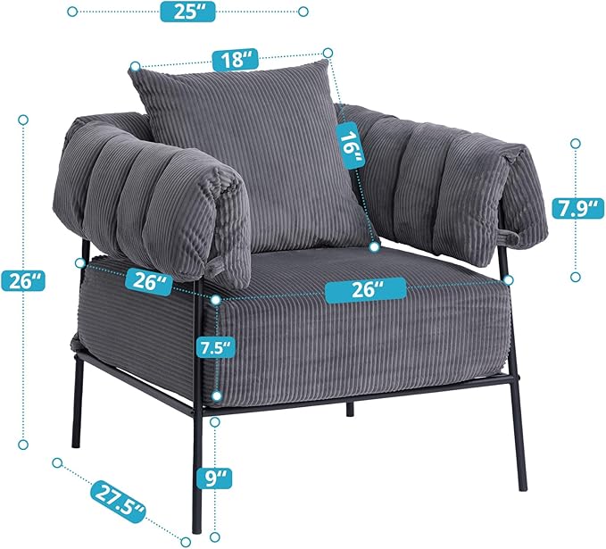 HollyHOME Modern Velvet Accent Chair, Upholstered Comfy Reading Chair, Fabric - Image 3