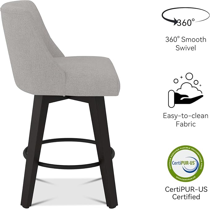 Counter Height Bar Stools Set of 2, 360°Swivel Upholstered Barstools - Image 4