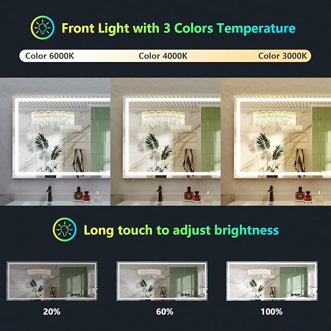68x38 Inch RGB LED Bathroom Mirror Front Light and RGB Backlit Lighted Vanity - Image 4