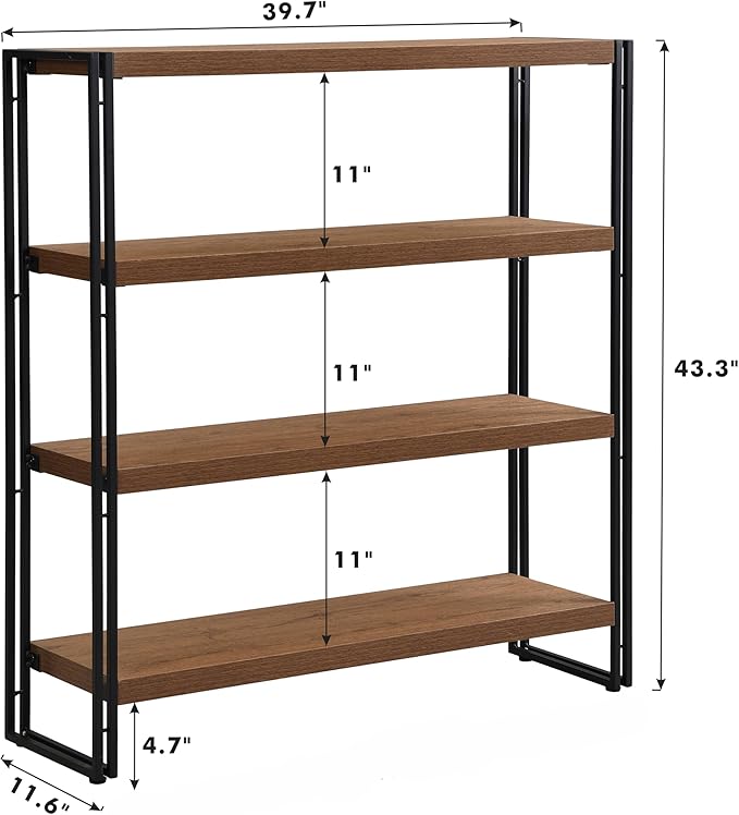 4 Tier Bookshelf Rustic Industrial Bookcase - Image 3