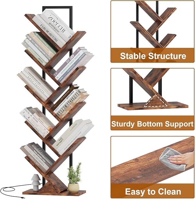 Tree Book Shelf with LED Lights, 9 Tier Floor Standing Bookcase, Classical - Image 5