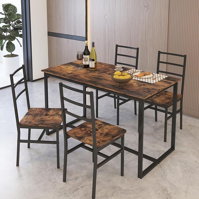 5-Piece Dining Table Set with 4 Chairs, 47.2" Kitchen Table Chairs Set of 4 - Image 2