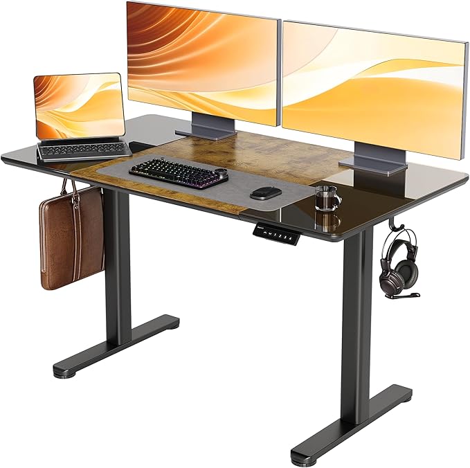 INNOVAR Glass Standing Desk, 48 x 24 Inches Height-Adjustable Desk, Tempered by INNOVAR