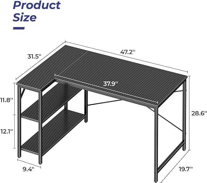 Huuger L Shaped Desk, 47 Inch Gaming & Home Office Desk - Image 3