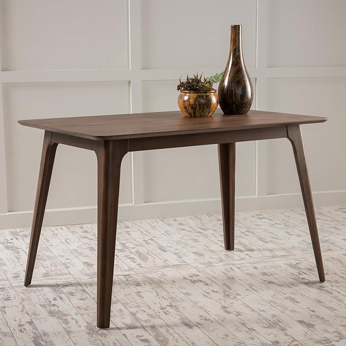Dining Table Set for 4, Solid Rubberwood Upholstered Chairs, Mid-Century Modern - Image 5