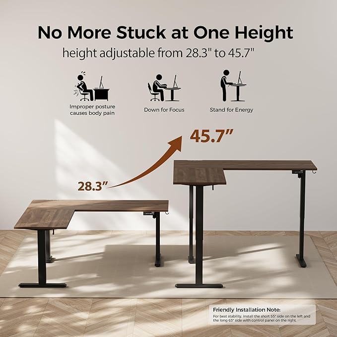 Agilestic 63 x 55 Inch L Shaped Standing Desk Adjustable Height, Corner - Image 5
