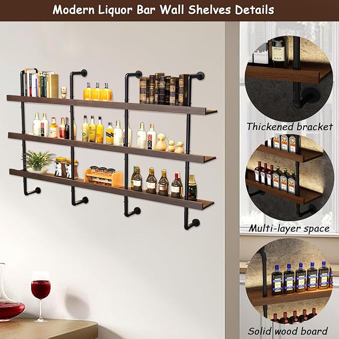 39.7in Large Wine Rack with LED Light Solid Wood Wall Mounted Wine Rack - Image 6