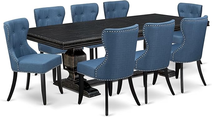 NKSI9-SBB-21-9-Piece Kitchen Table Set Consists of a Dinner Table and 8 Blue - Image 2