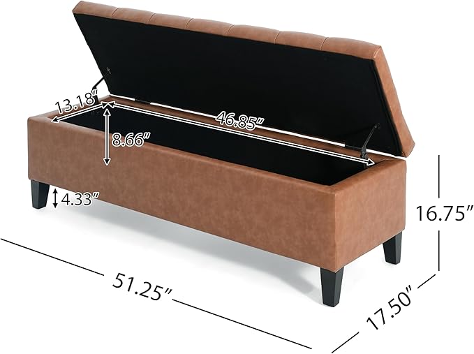 Christopher Knight Home Ottilie PU Leather Storage Ottoman Bench, Wooden - Image 2