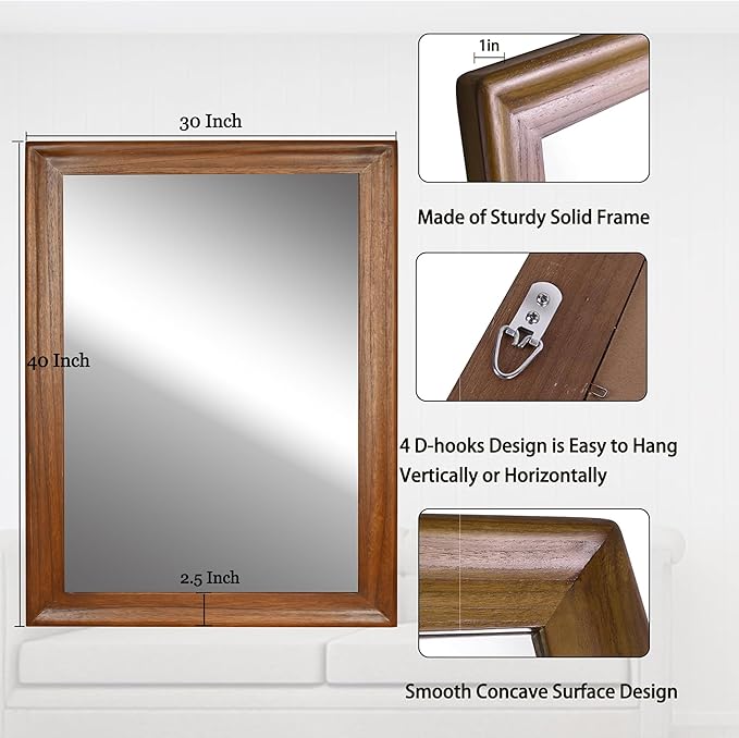 CULER Rustic Wood Wall Mirror for Bathroom, Rectangle Large 30 x 40 inch - Image 5