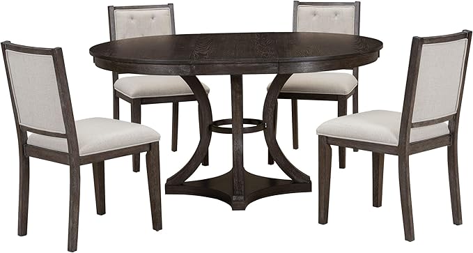 Merax 5-Piece Extendable Round Dining Table Set 42"-58" Retro Functional Table - Image 2