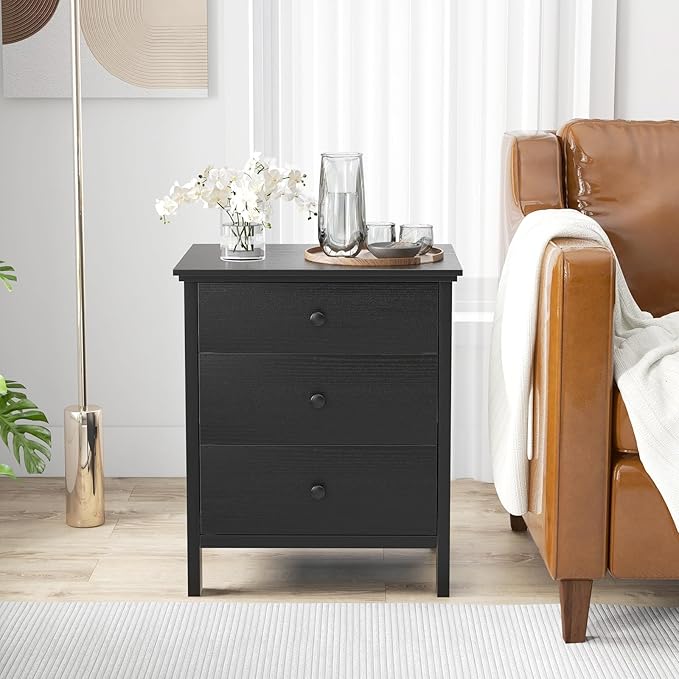 KOMFOTT 3 Drawers Nightstand, Wooden Bedside Table, Modern Sofa Side End Table - Image 4