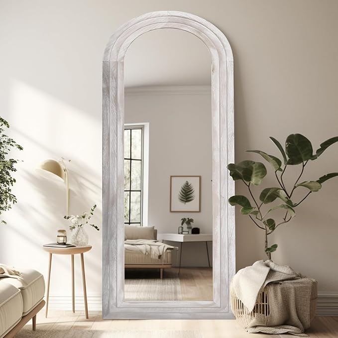 Arched Full Length Mirror with Solid Wood Frame, 65x22 Farmhouse Wall Mirror - Image 5