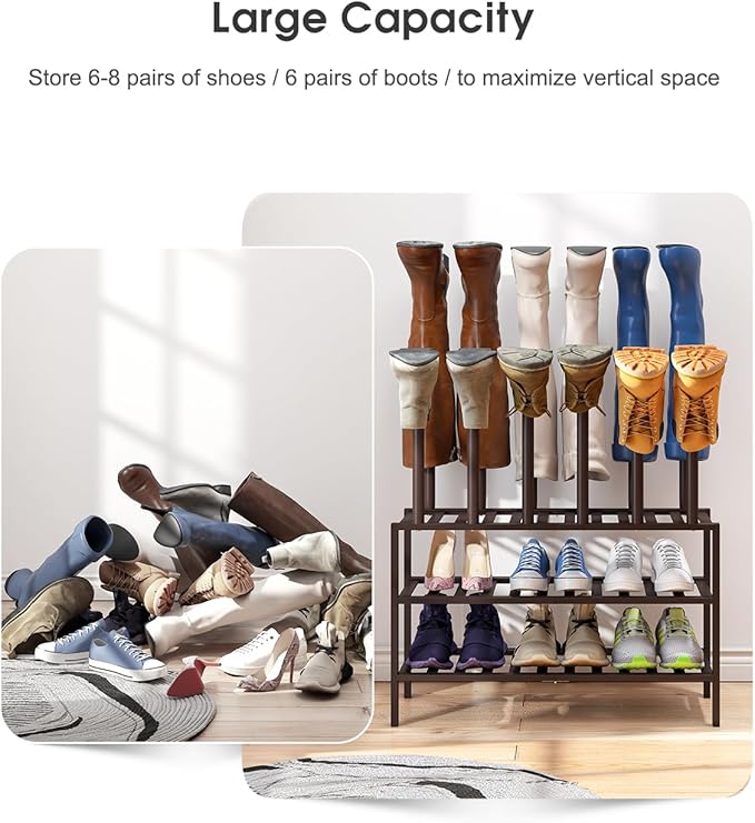 Boot Rack, Bamboo Wood Shoe Shelf Storage Organizer - Image 4