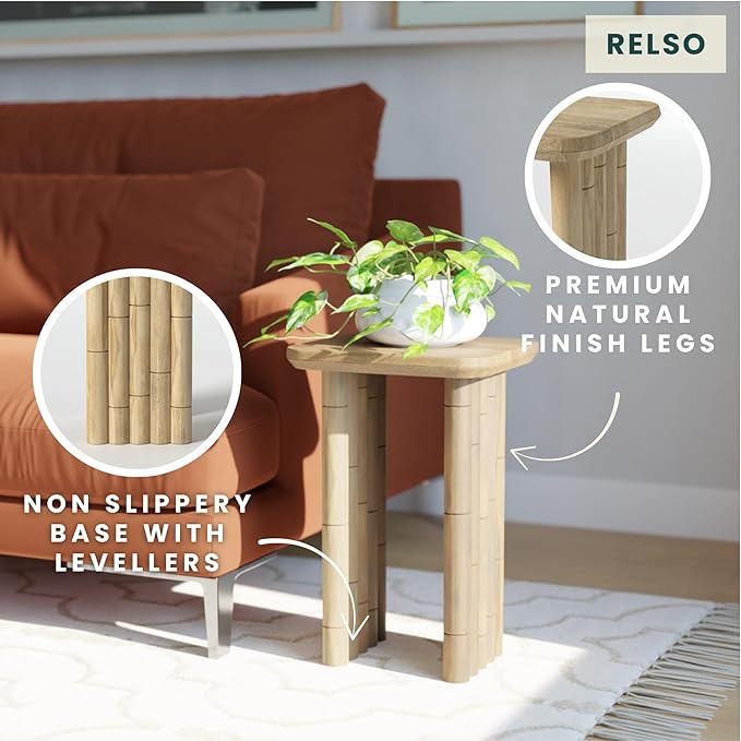 Bambos End Table | Sold Mango Wood Bedside Table, Natural Finish Side Table - Image 6