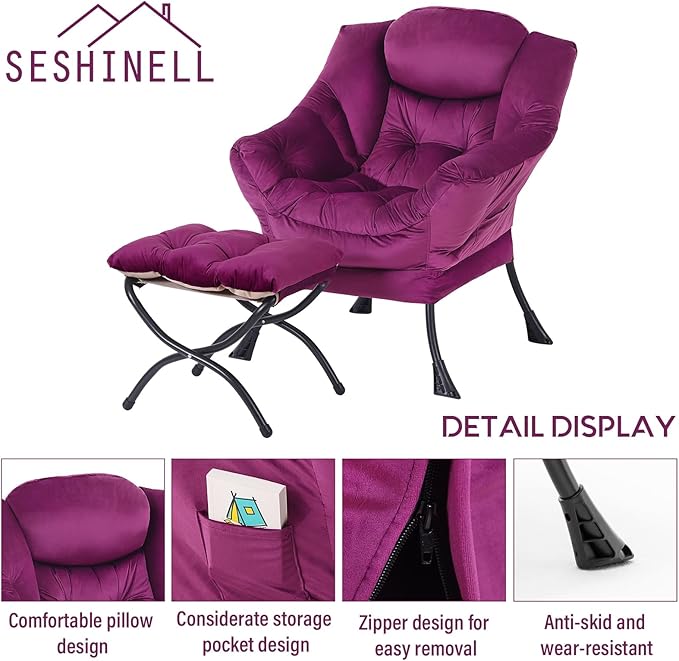 Lazy Chair with Ottoman, Modern Accent Chair Lounge Leisure Sofa Chair with - Image 5