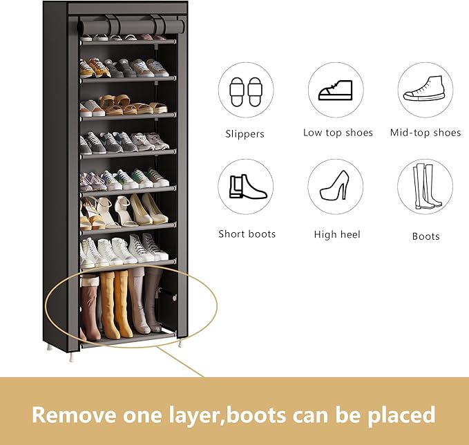 Calmootey 9 Tier Shoe Rack Organizer, Portable Shoe Shelf - Image 5