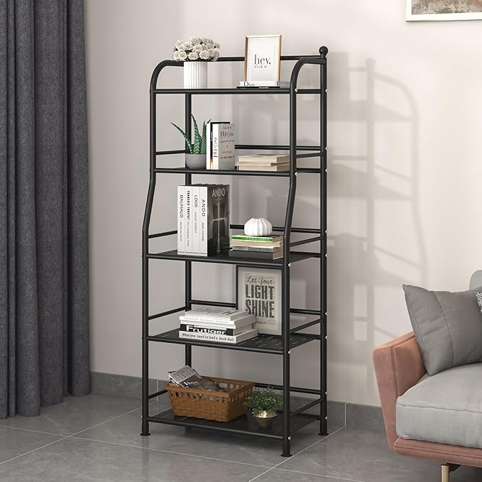 5 Tier Metal Shelf Storage Shelves Living Room Bookshelf Bathroom Corner - Image 4