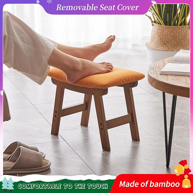 Foot Stool, Bamboo Small Sofa Foot Rest Under Desk, Extra Seating - Image 3