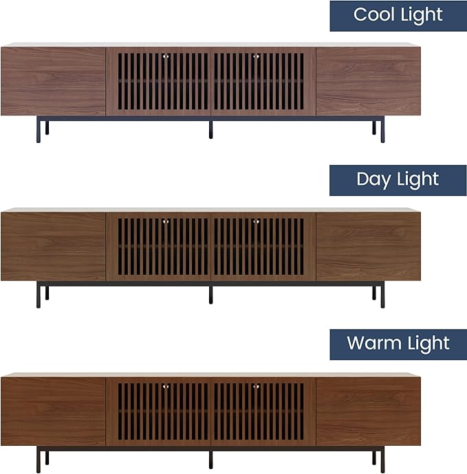 POVISON Mid Century Modern Sintered Stone TV Stand, Slatted Media Console TV - Image 4