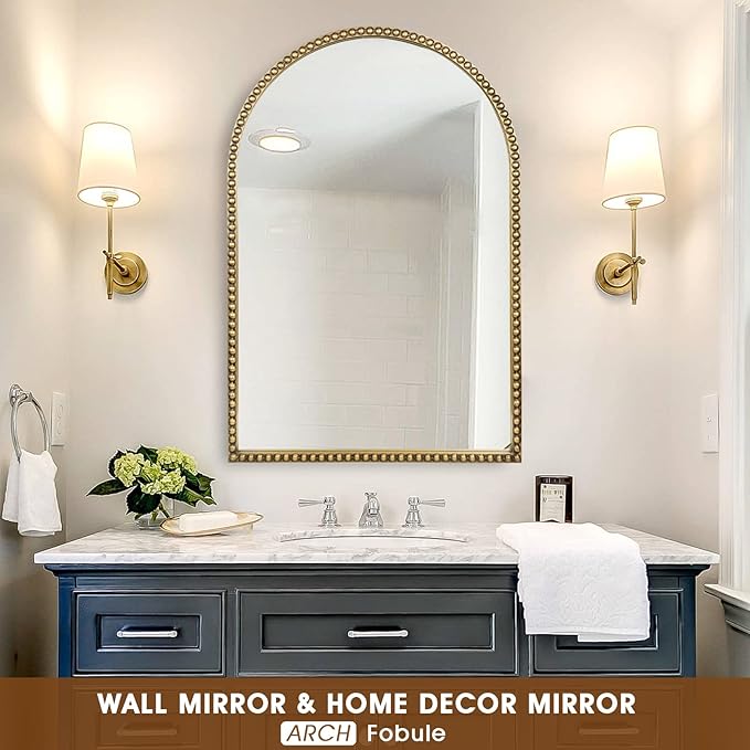 Arched Wall Mirror for Bathroom, Large Modern Distressed Hanging Wall Decor for - Image 2
