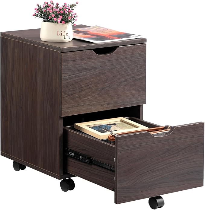 HollyHOME Under Desk Cabinet, Deep 2-Drawer Mobile Wood Cabinet, Storage Drawer - Image 7