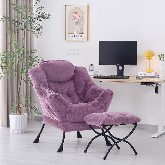 Lazy Chair with Ottoman, Modern Accent Chair Contemporary Lounge Leisure Sofa - Image 2