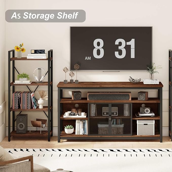 BON AUGURE Industrial 4 Tier Bookshelf, Modern Open Etagere Bookcase, Wood - Image 7