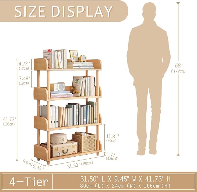 4-Tier Wooden Open Bookcase - Image 2