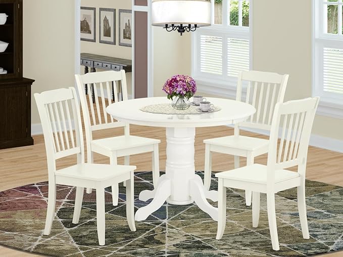East West Furniture SHDA5-LWH-W 5 Piece Dining Room Table Set Includes a Round - Image 6