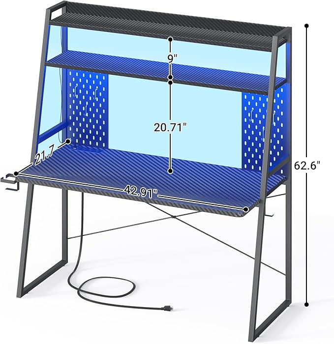 Small Gaming Desk with Hutch and LED Lights, Gaming Computer Desk with Power - Image 2