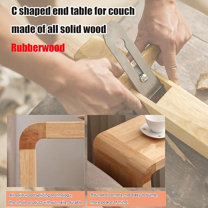 C Shaped End Table, Solid Wood C Side Table - Image 4