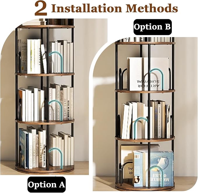 5-Tier Rotating Bookshelf, 360° Round Spinning Book Shelf Tower, Tall Skinny - Image 7