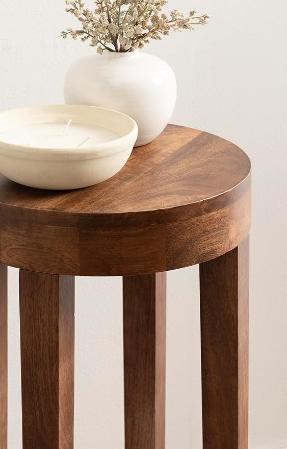 Kate and Laurel Talcott Modern Round Wood Side Table, Walnut Brown, - Image 5