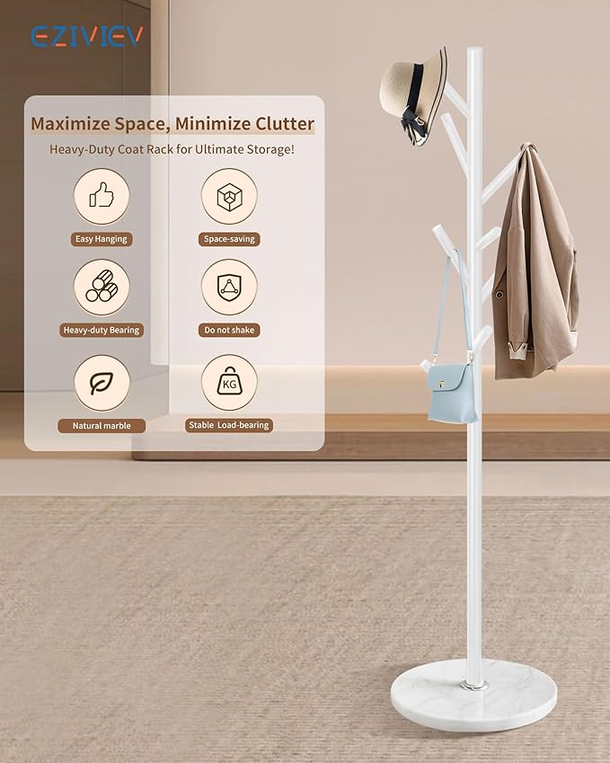 EZIVIEZ Modern Coat Rack Stand, Metal Freestanding Coat Rack - Image 6