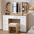 43" Makeup Vanity Desk with Mirror and Lights, & Power Outl, Glass Top Big by Arulvmrn