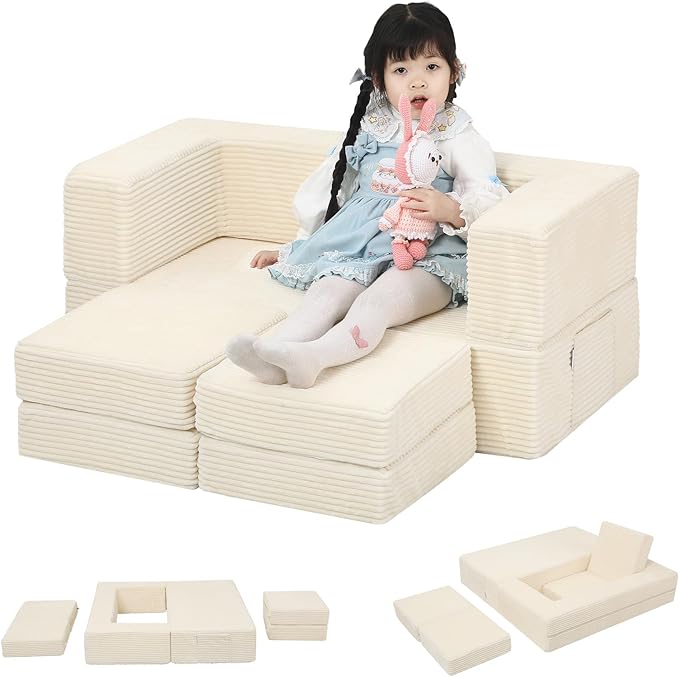 MeMoreCool Modular Kids Couch, Corduroy Play Toddler Couch by MeMoreCool