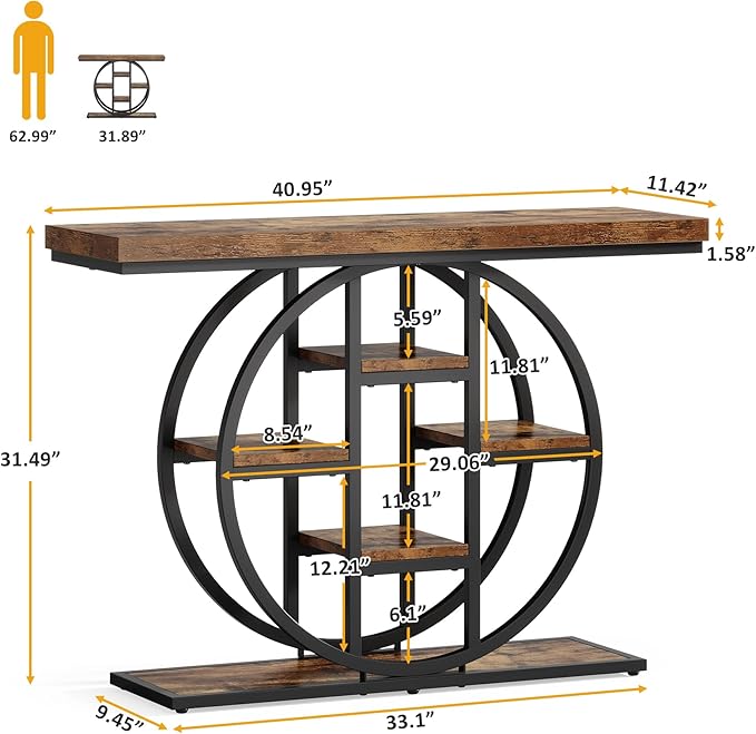 41" Console Table for Entryway, 4-Tier Industrial Narrow Wood Sofa Accent Tables - Image 2