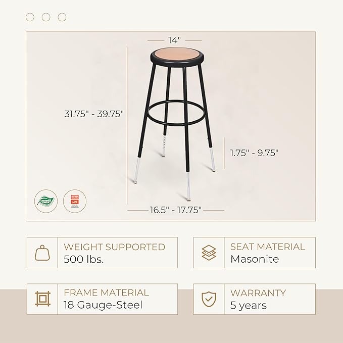OEF Furnishings (2 Pack Height Adjustable Steel Stools - Image 3