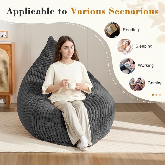 3-in-1 Giant Bean Bag Chair for Adults & Kid, Convertible Floor Sofa to Mattress - Image 3