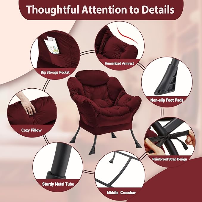 Lazy Chair Thick Padded, Comfy Velvet Accent Lounge Chair - Image 6
