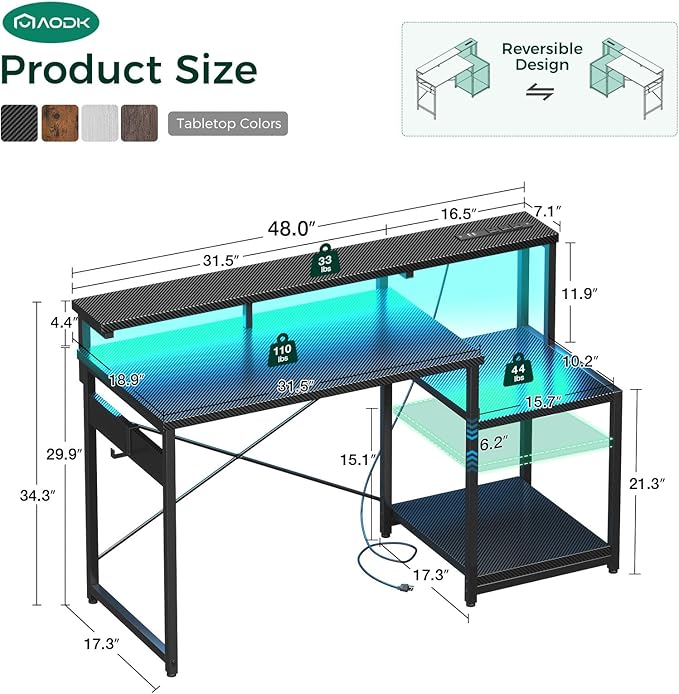 AODK Computer Desk, 48 Inch Gaming Desk - Image 3